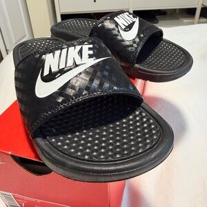 Nike Black and White Slide Sandals with Swoosh